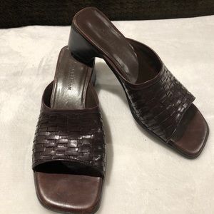 Cole Haan Woven leather block heel slip on / slide